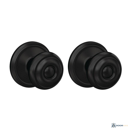 Door Axis Matte Black Dummy Door Knob Pair with Round Trim - front view