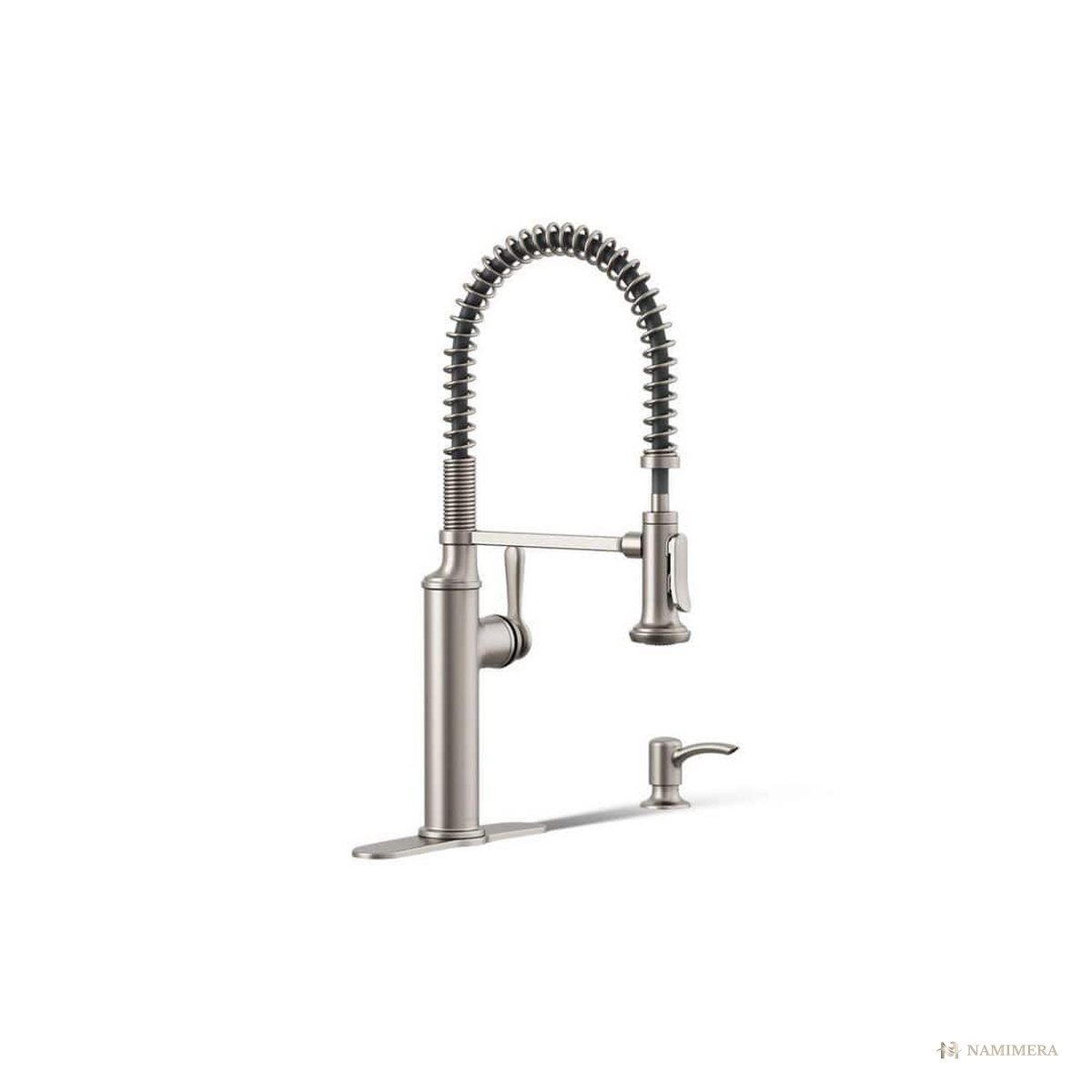 Namimera Semi-Professional Spring-Spout Pull-Down Kitchen Faucet, 1.5 GPM, Stainless - front view