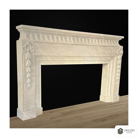 Prezio Stone Celeste Carved Stone Fireplace Mantel in Carrara Marble - primary material view