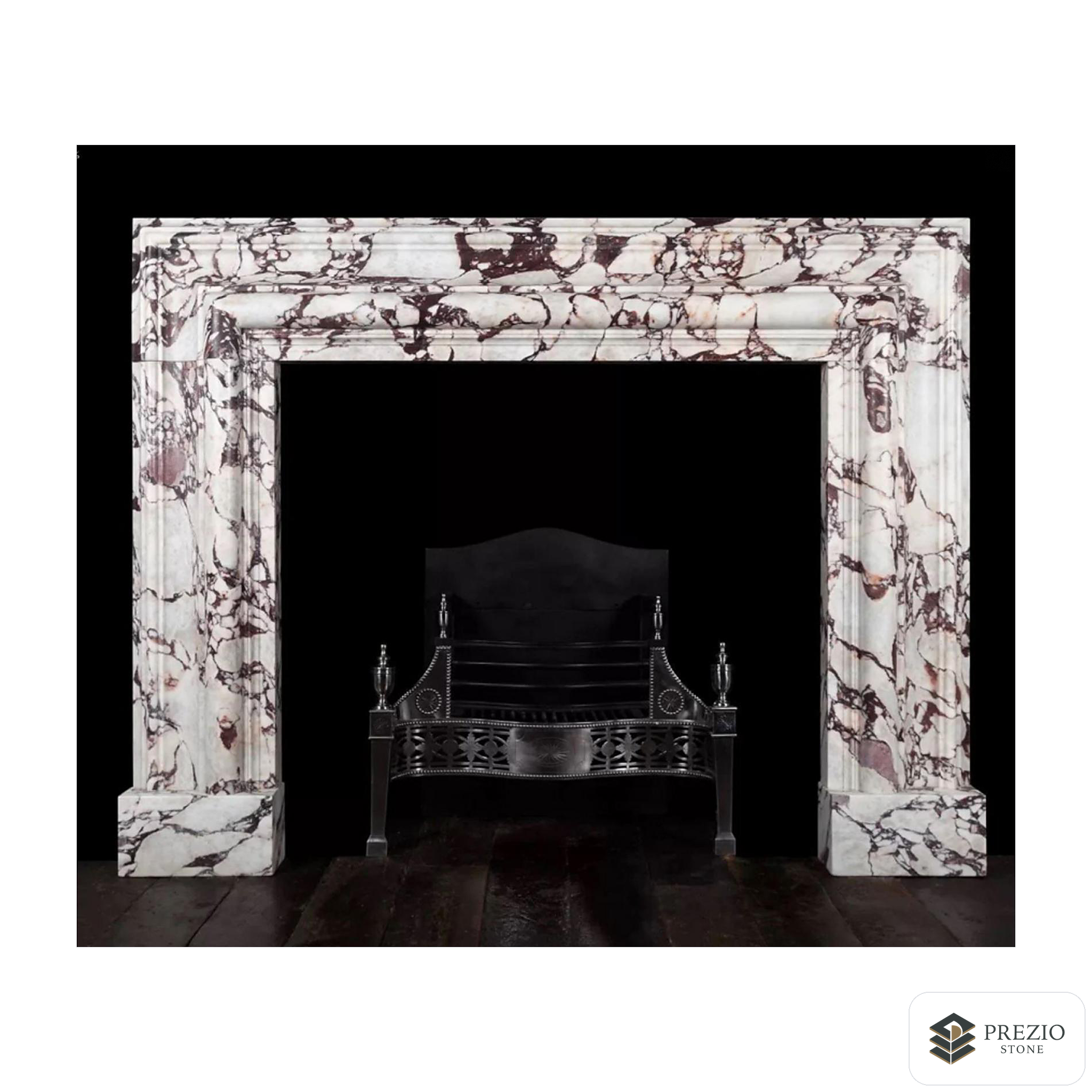Prezio Stone Sylvie 64 in. W Carved Stone Fireplace Mantel in Calacatta Viola Marble - primary material view