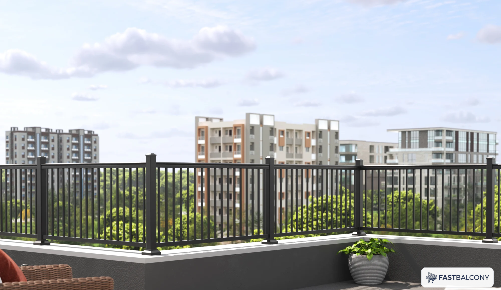 Fast Balcony Aluminum Picket Balcony Railing System - elevation view