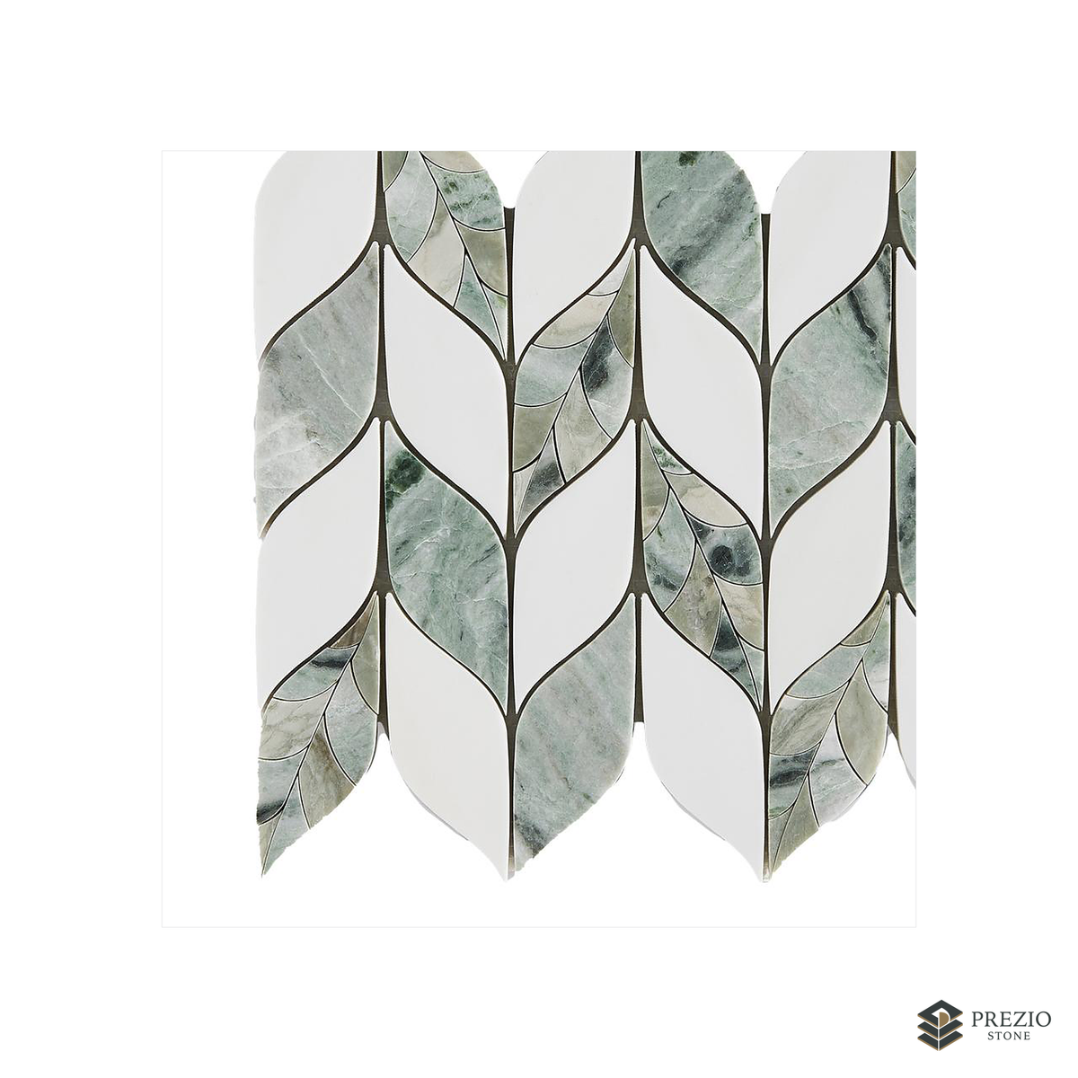 Prezio Stone Leaf Chevron Waterjet Mosaic, Jade, Calacatta, and Azul Marble - primary material view