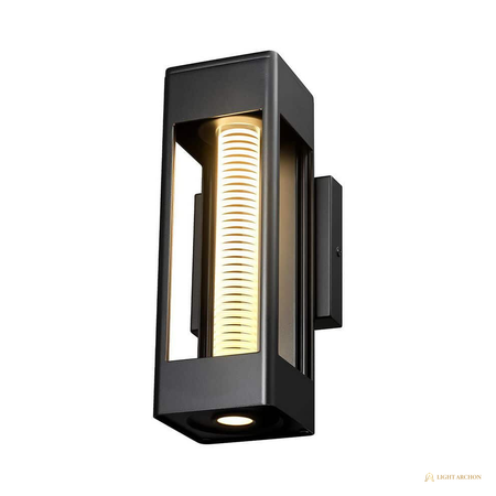 Light Archon Onyx 11 in. Integrated LED Outdoor Wall Sconce with Etched Glass, Matte Black - front view