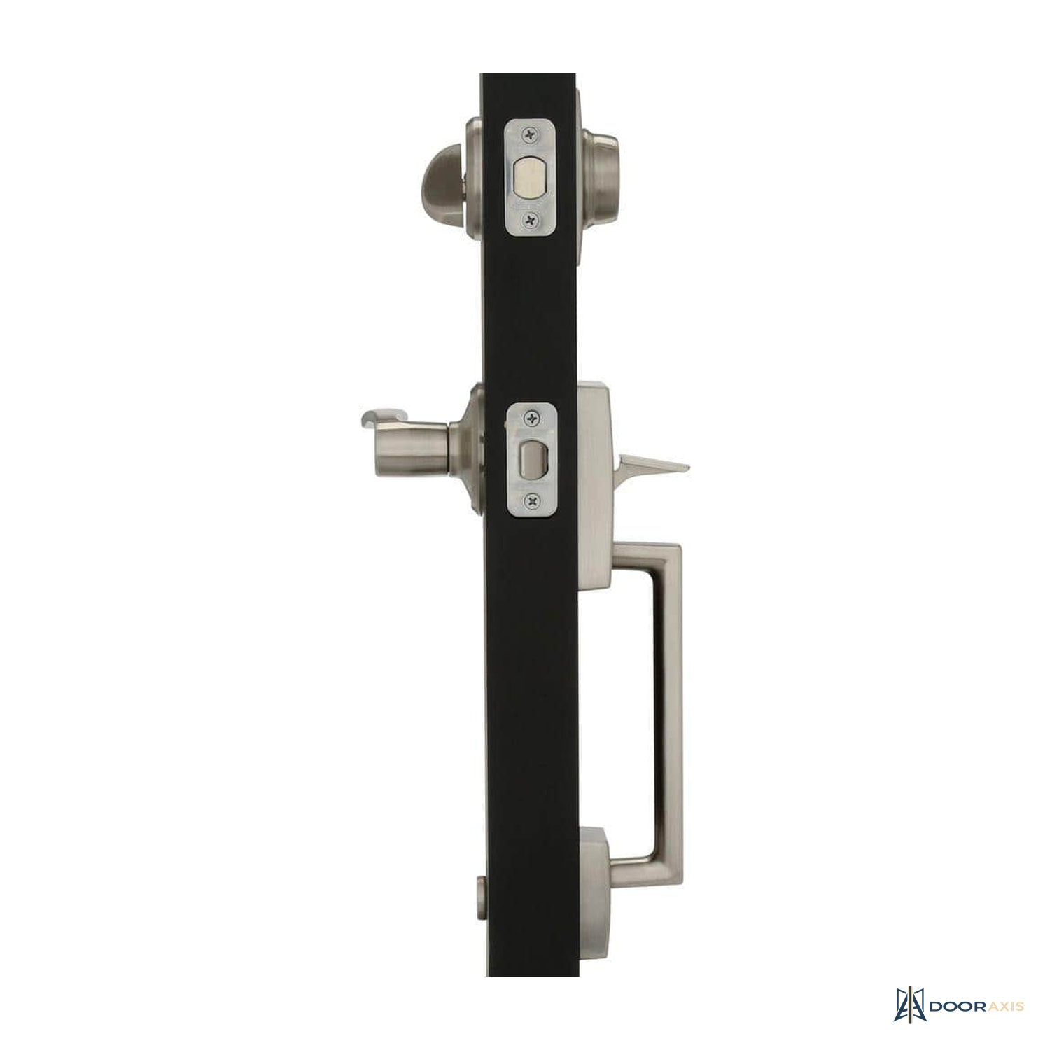 Door Axis Satin Nickel Single Cylinder Entry Handleset, Right-Hand Interior Lever - front view