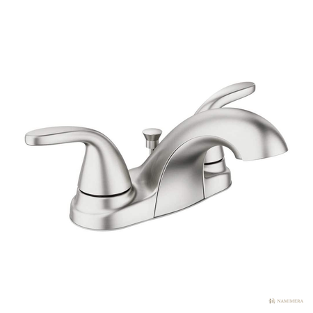 Namimera 4 in. Centerset Double-Handle Low-Arc Bathroom Faucet with Drain, 1.2 GPM, Brushed Nickel - front view