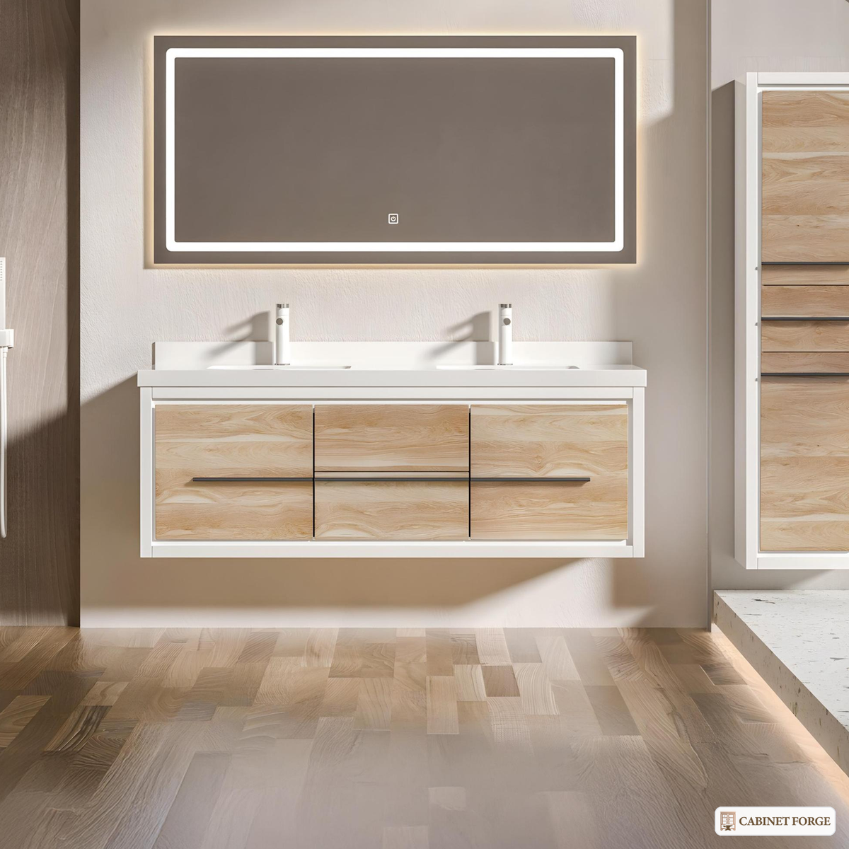 Cabinet Forge Natural Oak Wall-Hung Vanity Program - front view