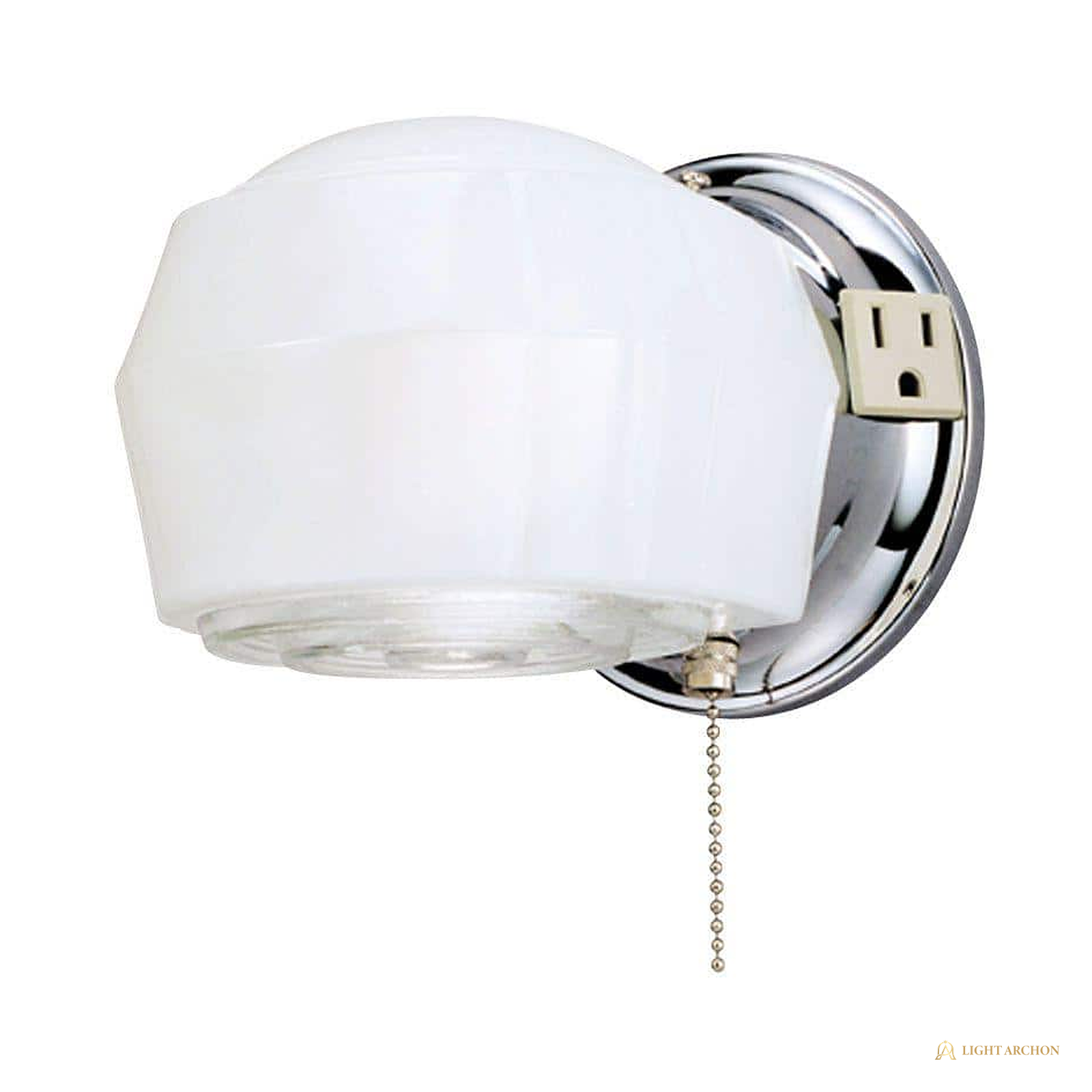 Light Archon Clarion 5.25 in. 1-Light Wall Fixture with Outlet and Pull Chain, Chrome - front view