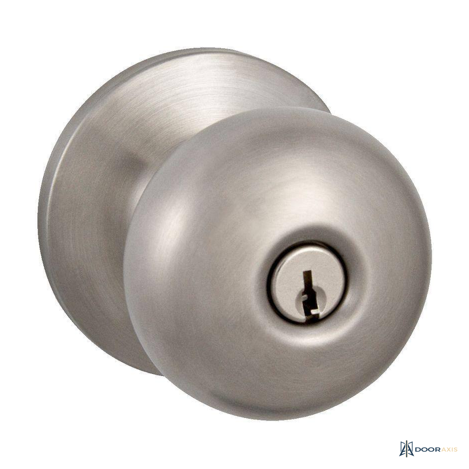 Door Axis Stainless Steel Keyed Entry Door Knob, Flat Ball Profile - front view