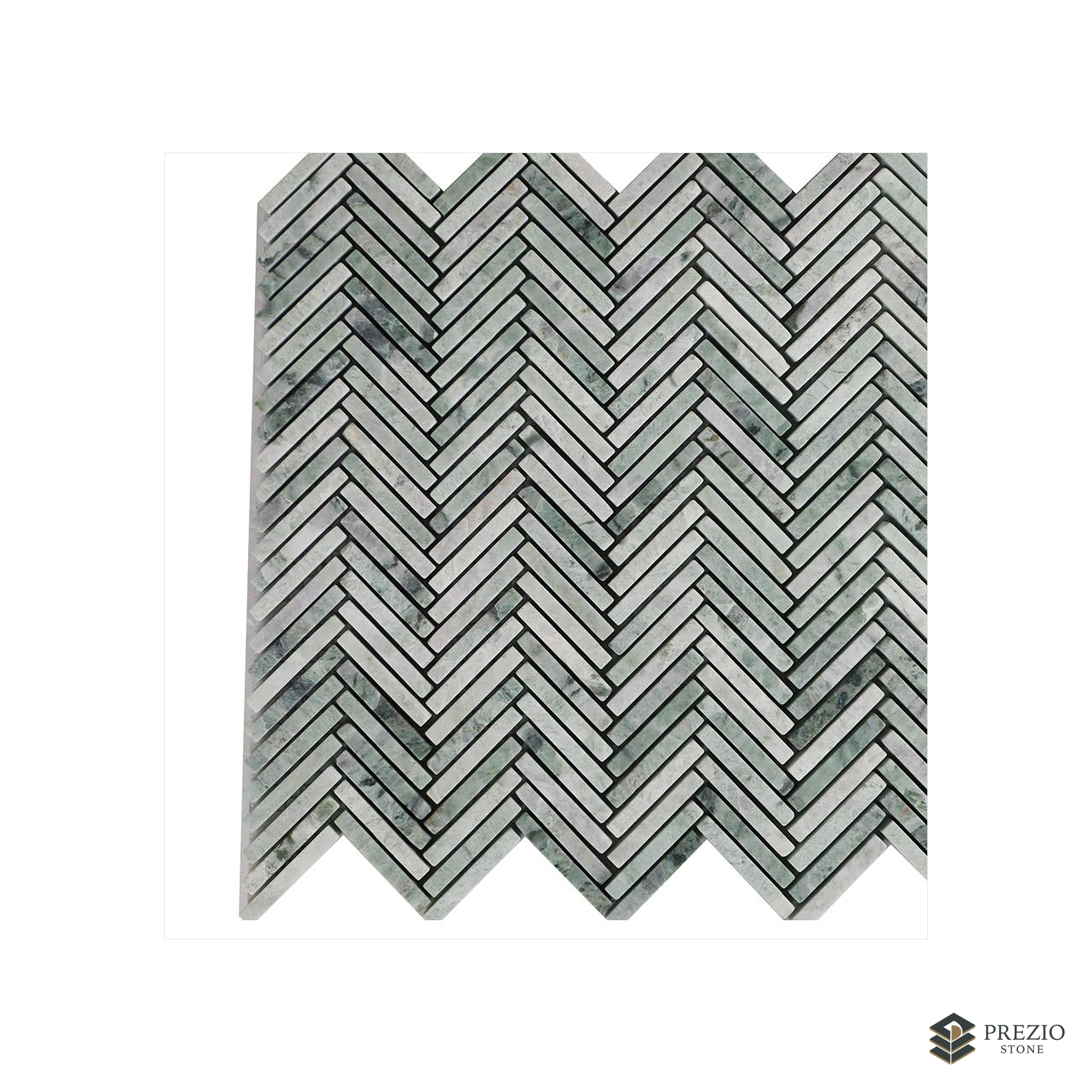 Prezio Stone Verde Herringbone Mosaic, Green Marble Strip Sheet - primary material view
