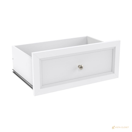 Vista Closet 23.5 in. W x 10 in. H White Wood Closet Drawer with Knob - front view