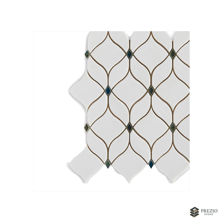 Prezio Stone Lantern Trellis Waterjet Mosaic with Brass Inlay, White Marble - primary material view
