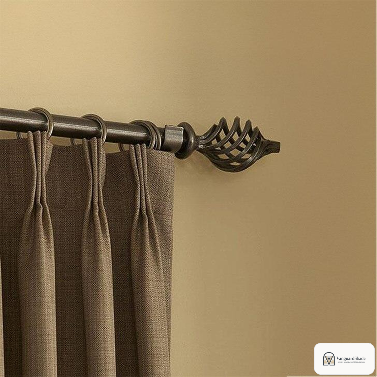Vanguard Shade 1 in. Wrought Iron Drapery Rod, Custom Length - front view