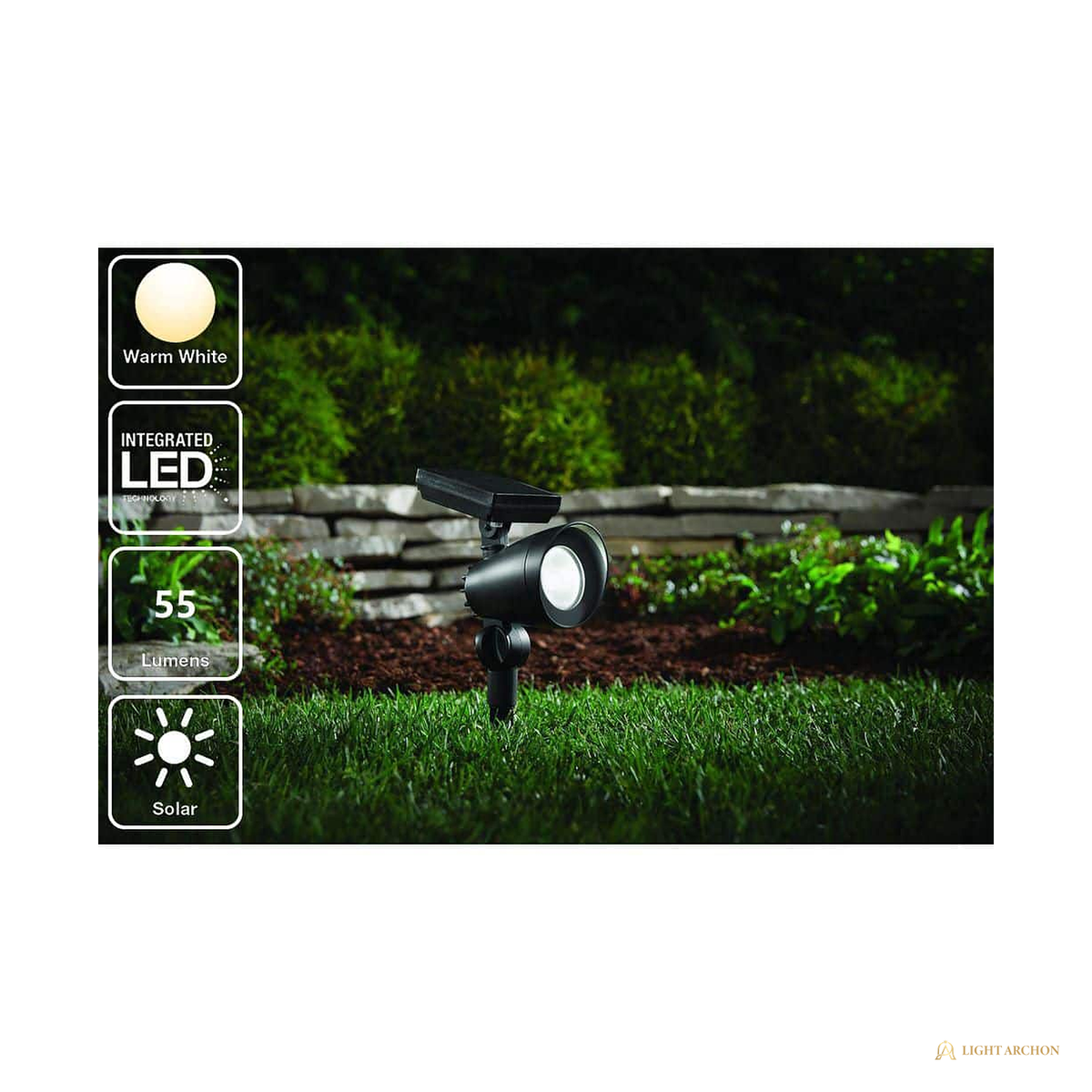 Light Archon Solstice Solar LED Landscape Spot Light with Aimable Head, Black - front view