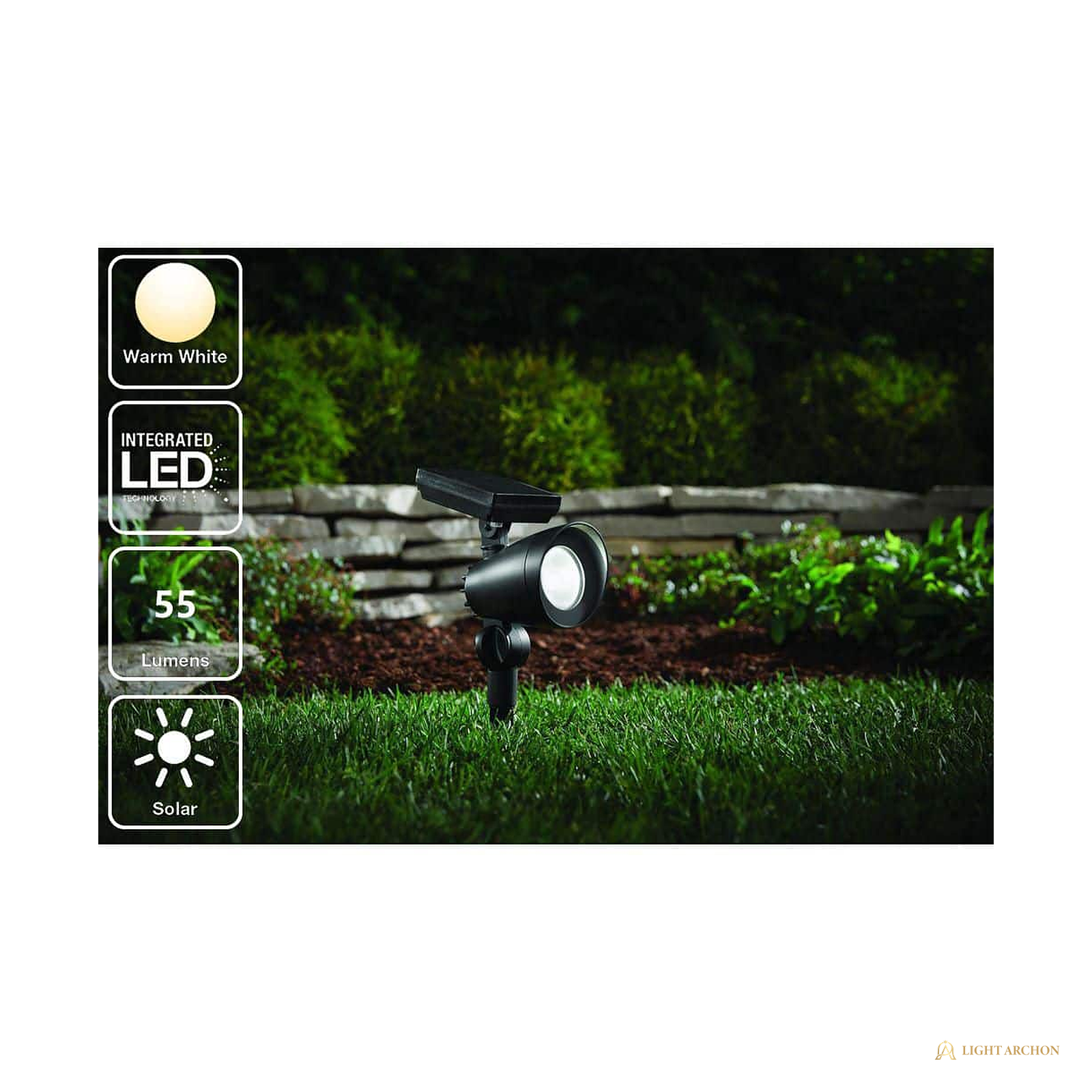Light Archon Solstice Solar LED Landscape Spot Light with Aimable Head, Black - front view