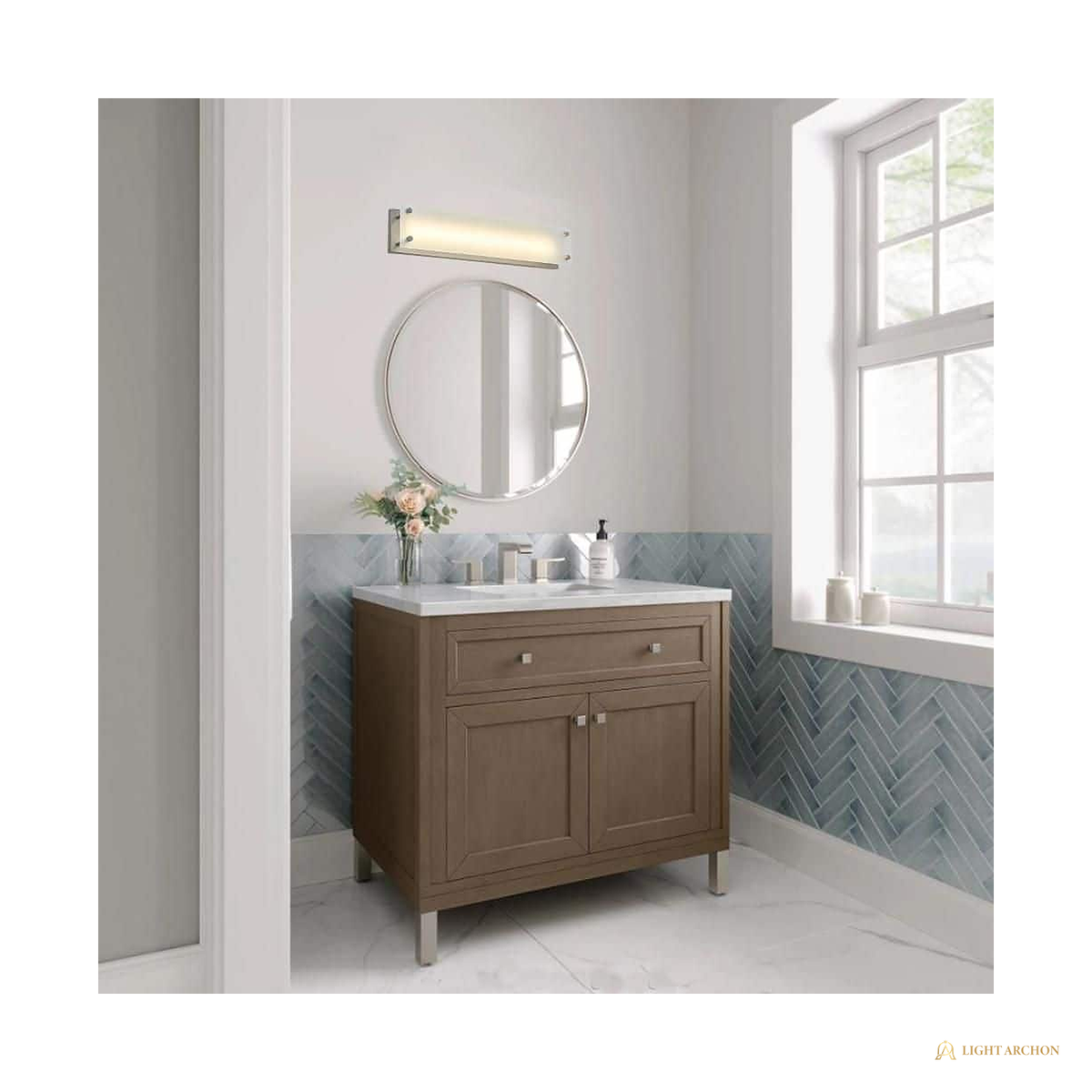 Light Archon Averill 24 in. Integrated LED Vanity Light Bar with Frosted White Shade, Brushed Nickel - front view