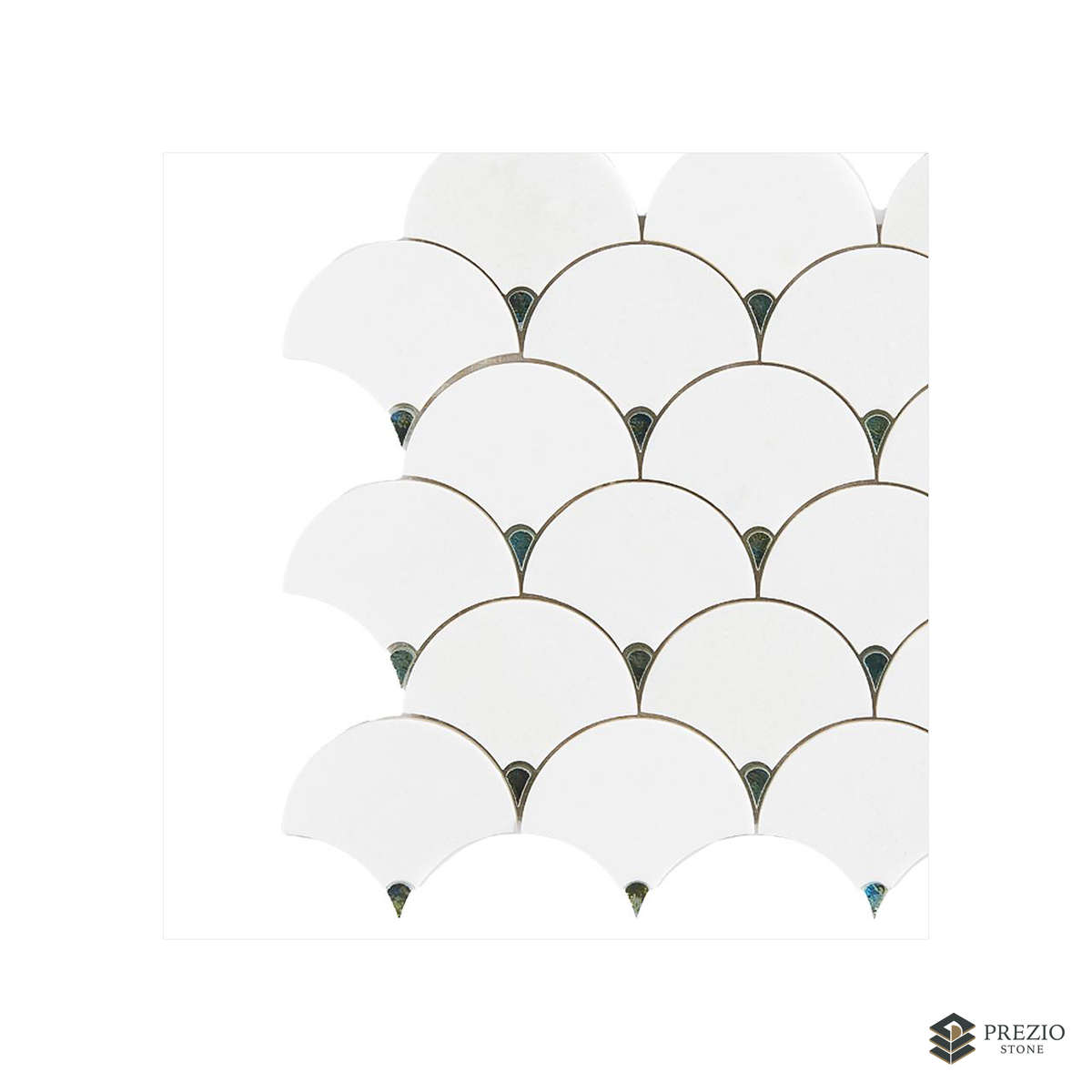 Prezio Stone Plume Fan Waterjet Mosaic with Brass Outline, White Marble - primary material view