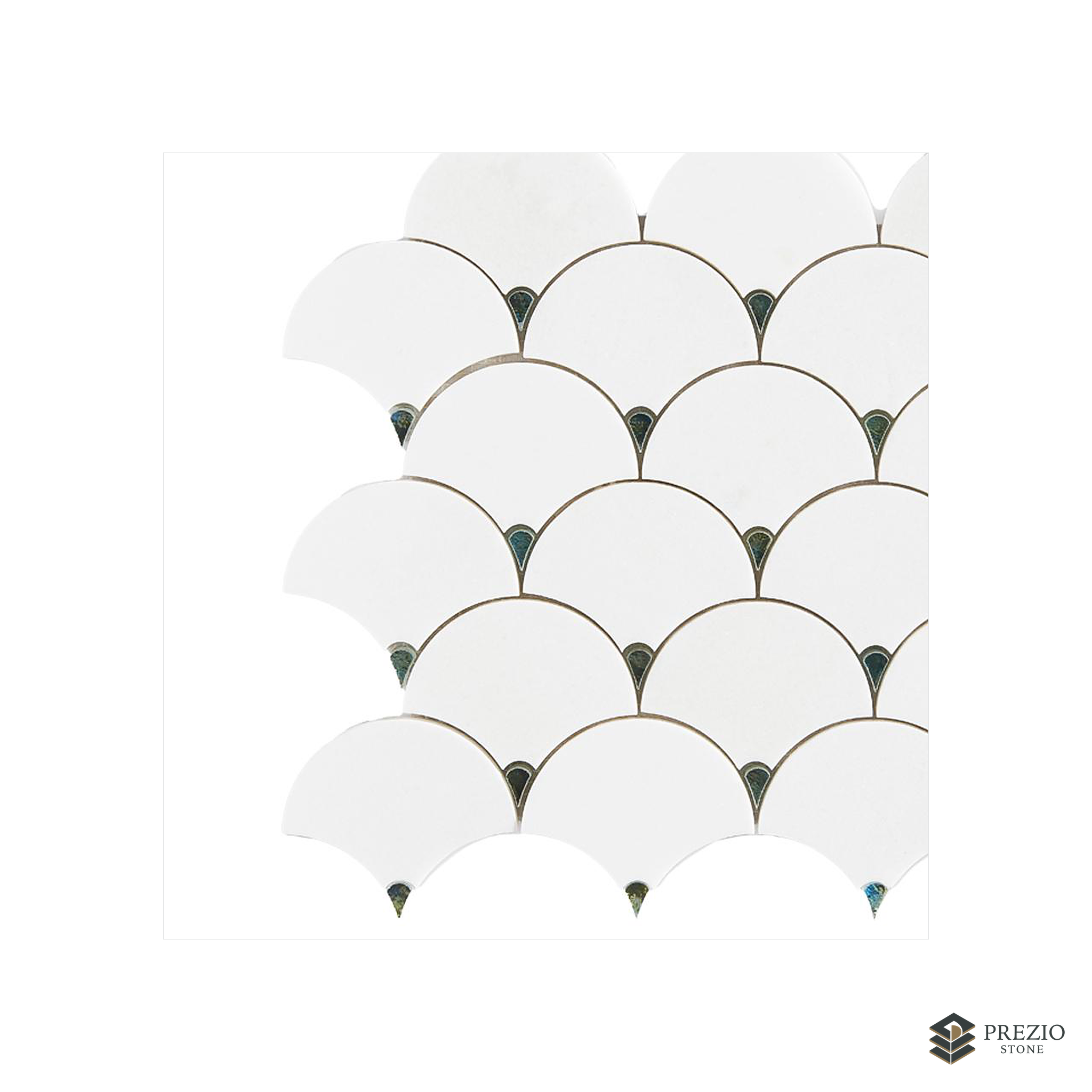Prezio Stone Plume Fan Waterjet Mosaic with Brass Outline, White Marble - primary material view