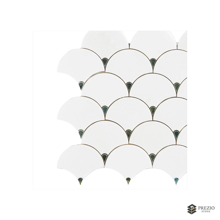 Prezio Stone Plume Fan Waterjet Mosaic with Brass Outline, White Marble - primary material view