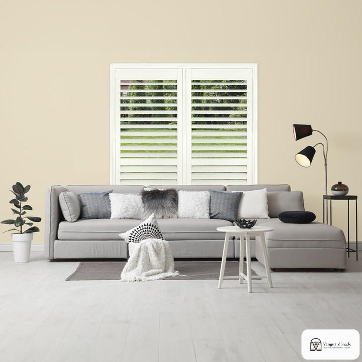 Vanguard Shade 3 1/2 in. Louver Composite Interior Shutter, Custom Size - front view