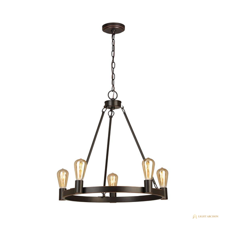 Light Archon Rowel 24 in. 5-Light Oil-Rubbed Bronze Wagon Wheel Chandelier - front view