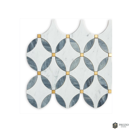 Prezio Stone Coin Ellipse Waterjet Mosaic with Brass Dots, Blue Grey and Nero Marble - primary material view