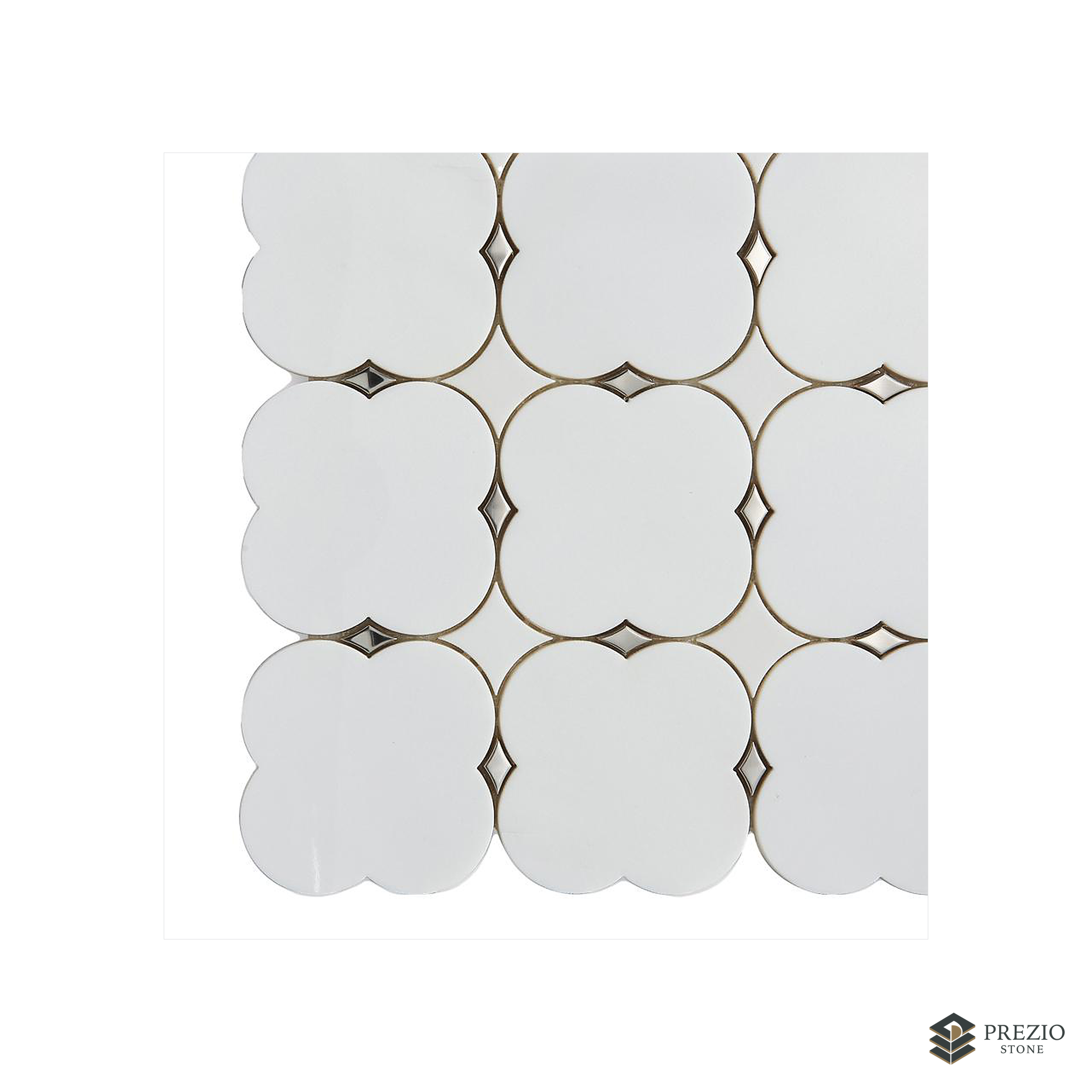 Prezio Stone Octagon Dot Waterjet Mosaic with Brass Diamonds, Polished Marble - primary material view