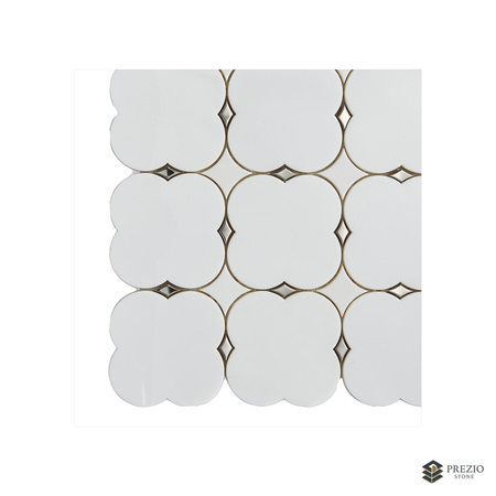 Prezio Stone Octagon Dot Waterjet Mosaic with Brass Diamonds, Polished Marble - primary material view
