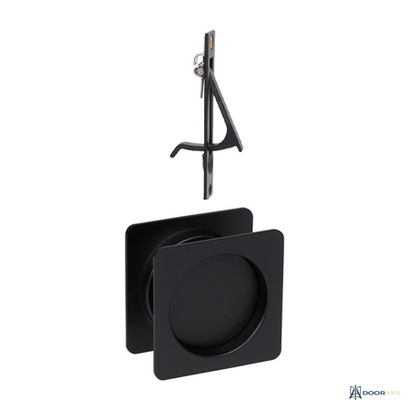 Door Axis Square Passage Pocket Door Lock, Matte Black - front view