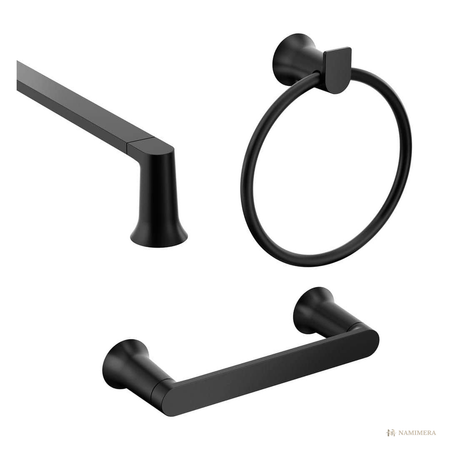 Namimera 3-Piece Modern Bath Hardware Set with 24 in. Towel Bar, Matte Black - front view