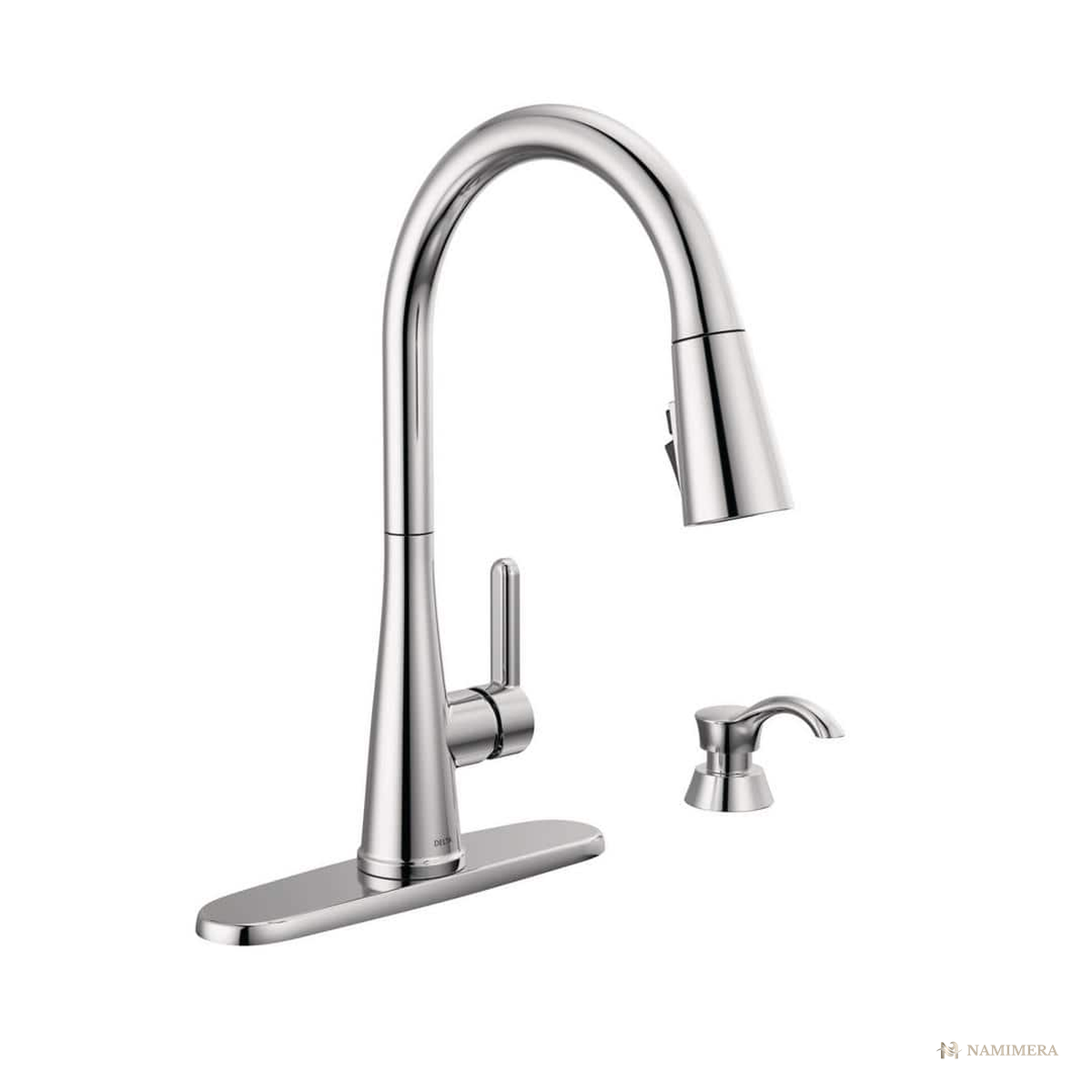 Namimera Pull-Down Kitchen Faucet with Splash-Guard Spray, 1.8 GPM, Polished Chrome - front view