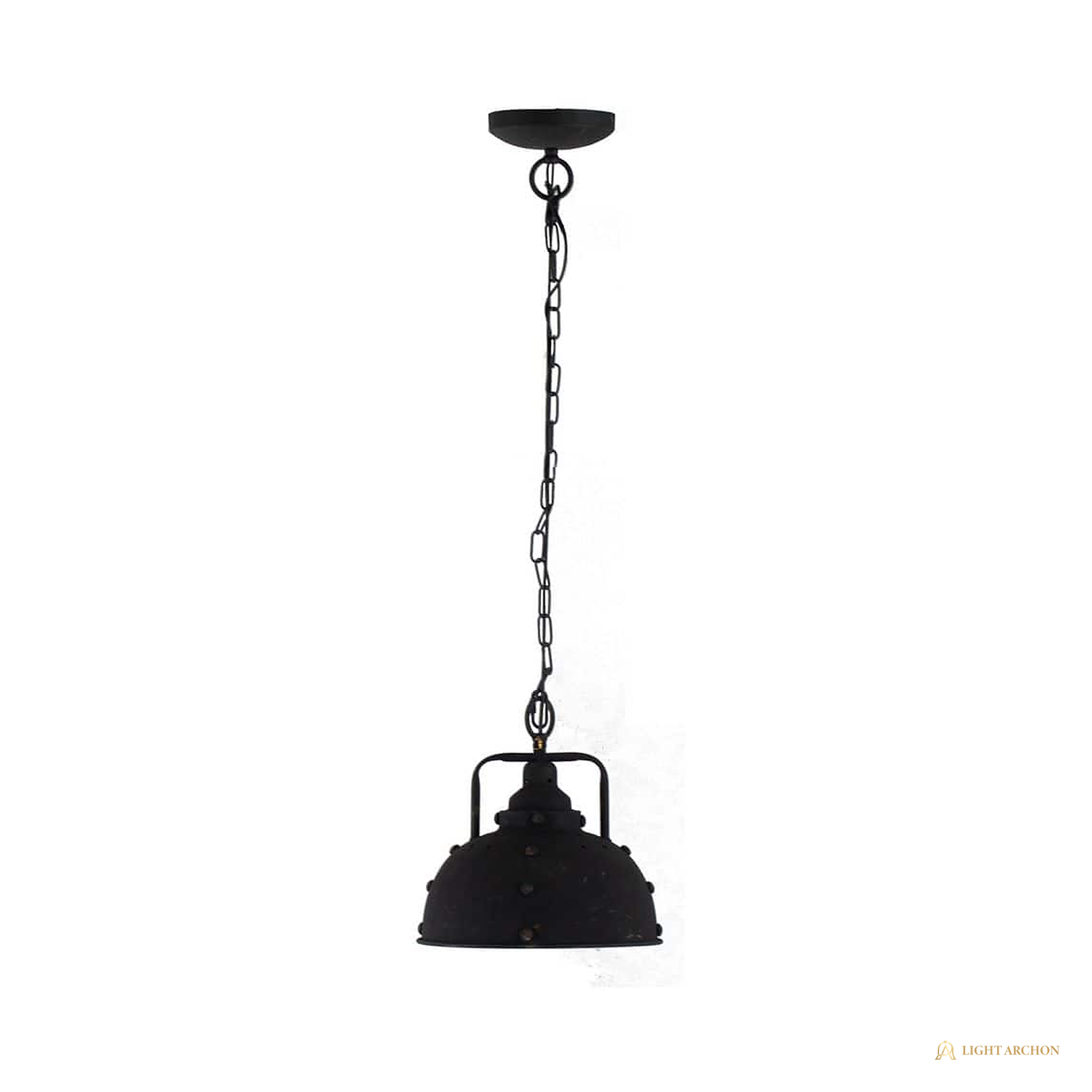 Light Archon Rivet 10.4 in. Antique Bronze Industrial Dome Pendant with Chain - front view