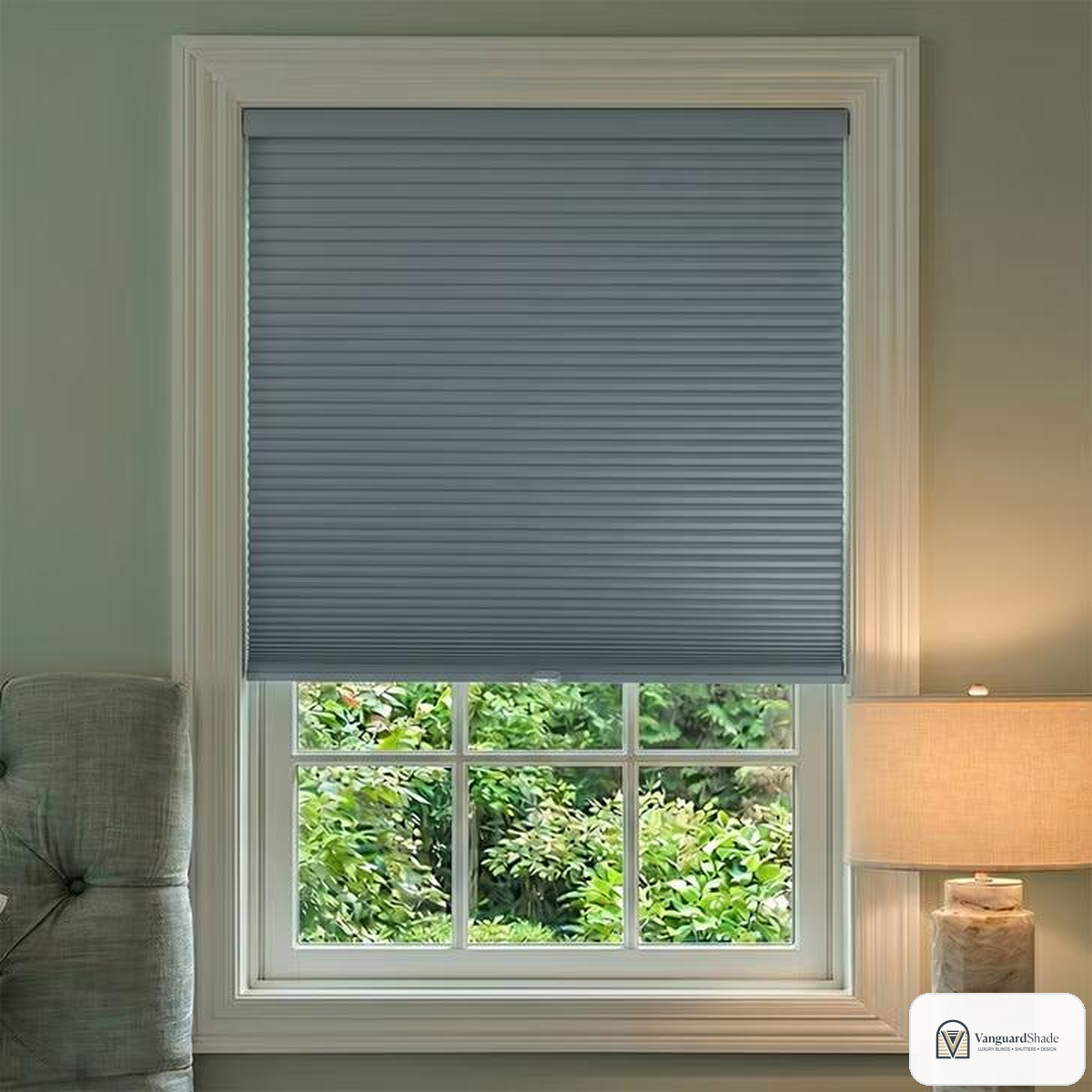 Vanguard Shade Motorized Cellular Shade, Rechargeable, Custom Cut - front view