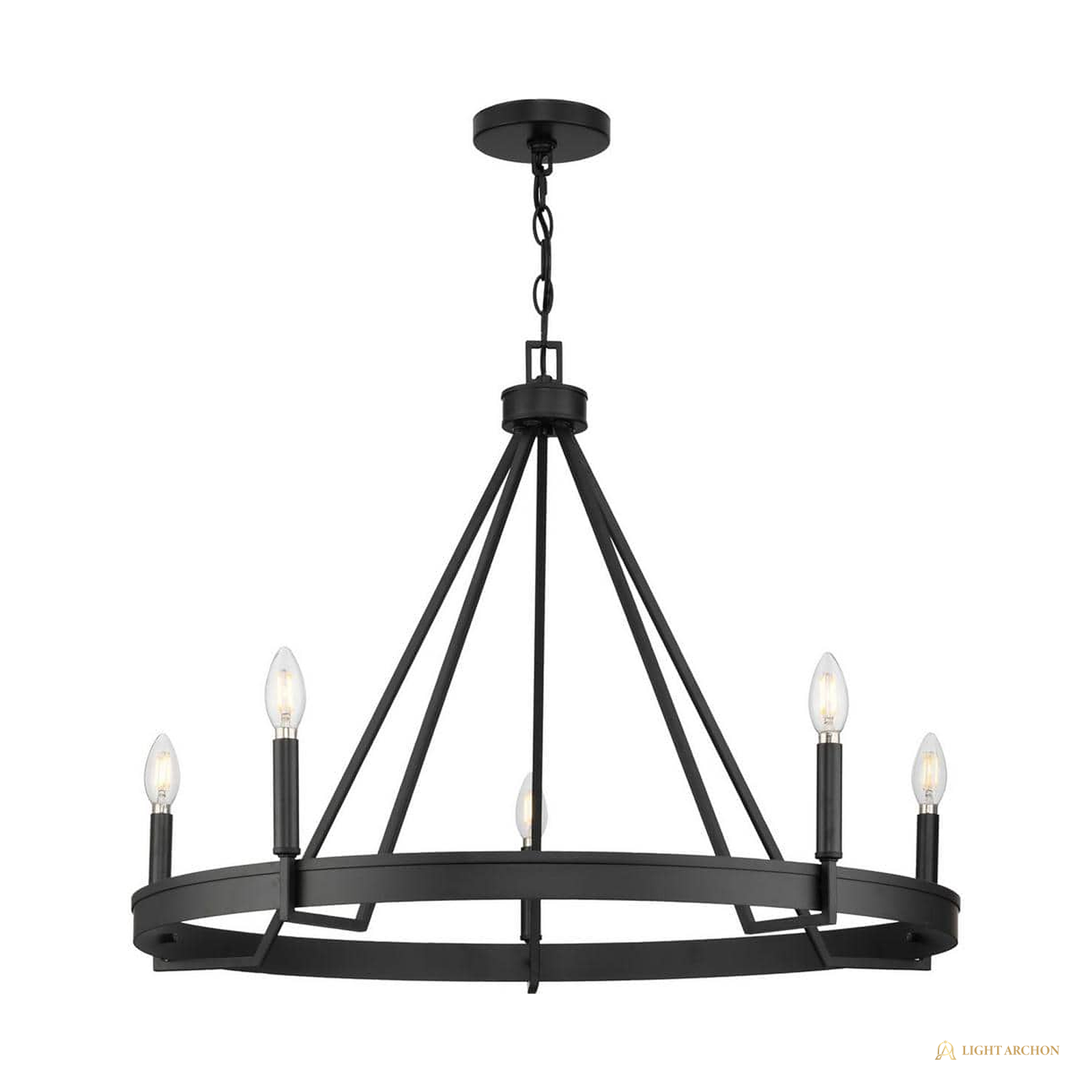 Light Archon Ronde 32 in. 5-Light Matte Black Rustic Modern Candle Chandelier - front view