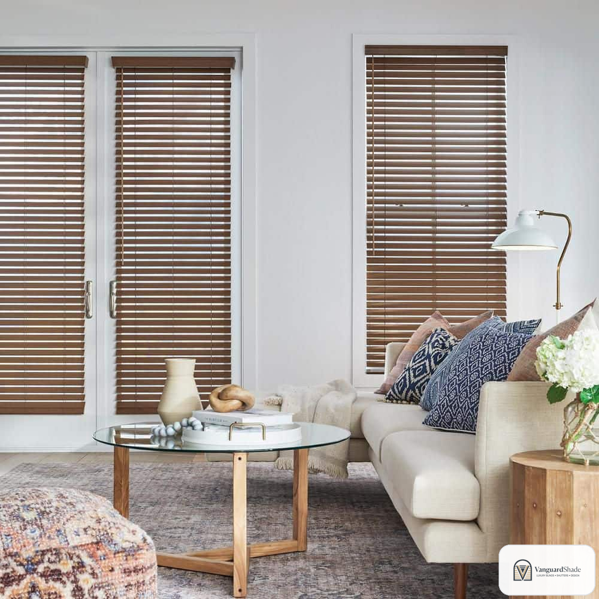 Vanguard Shade 2 in. Corded Faux Wood Blind, Custom Cut Width - front view