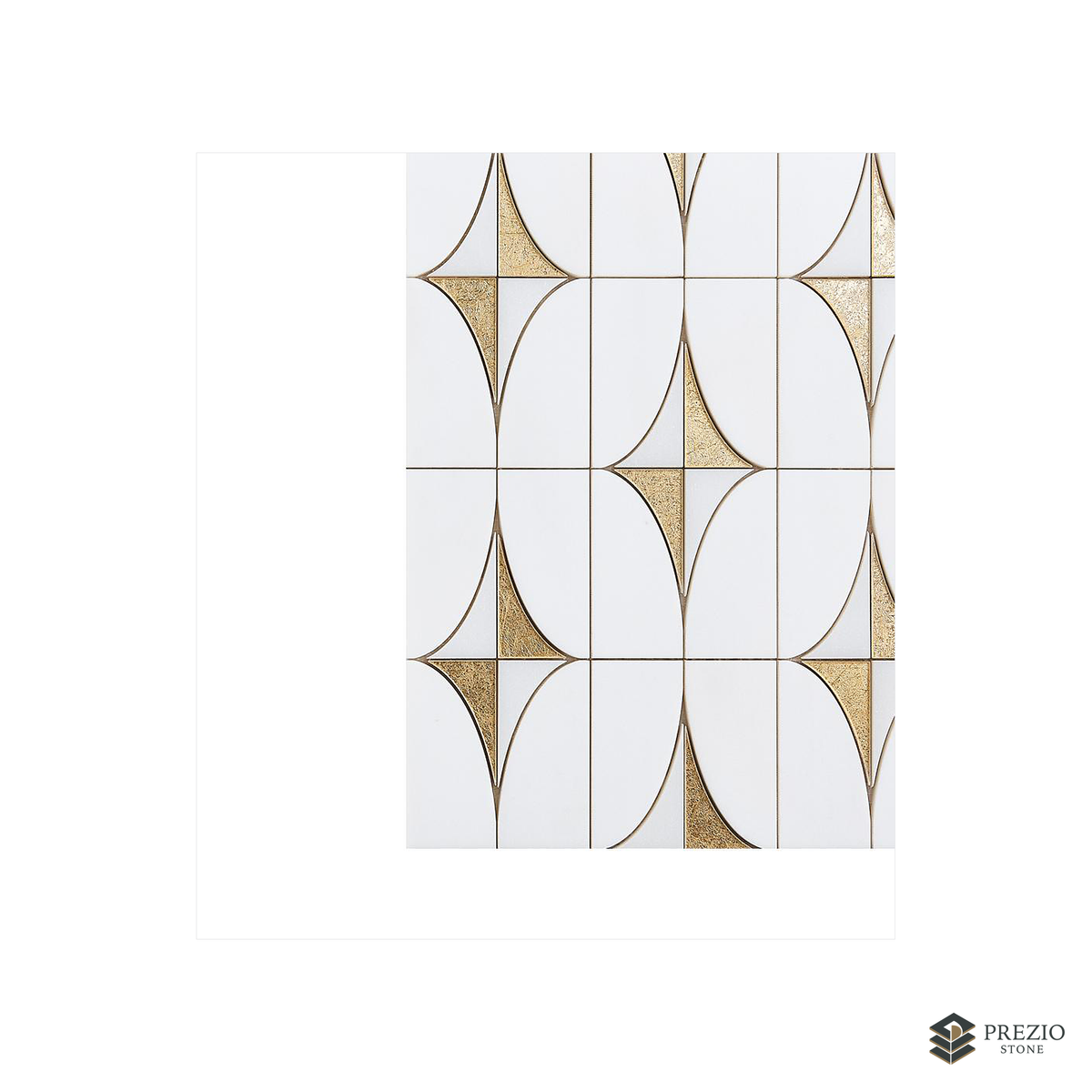Prezio Stone Star and Pill Lattice Waterjet Mosaic with Brass Inlay, White Marble - primary material view