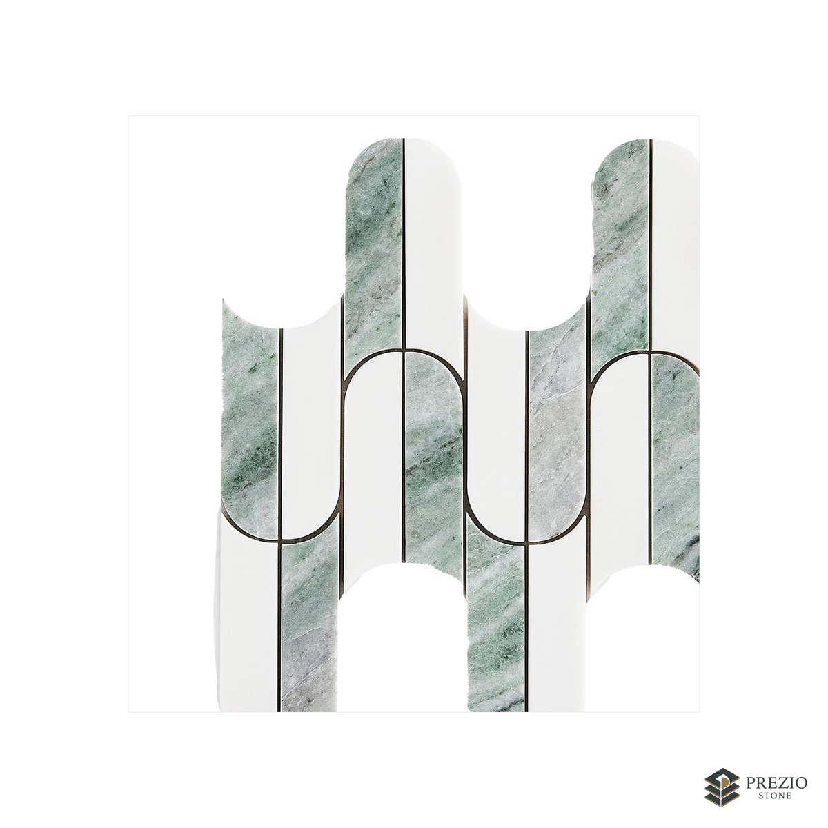 Prezio Stone Interlocking Arch Waterjet Mosaic, Green and Grey Blue Marble - primary material view