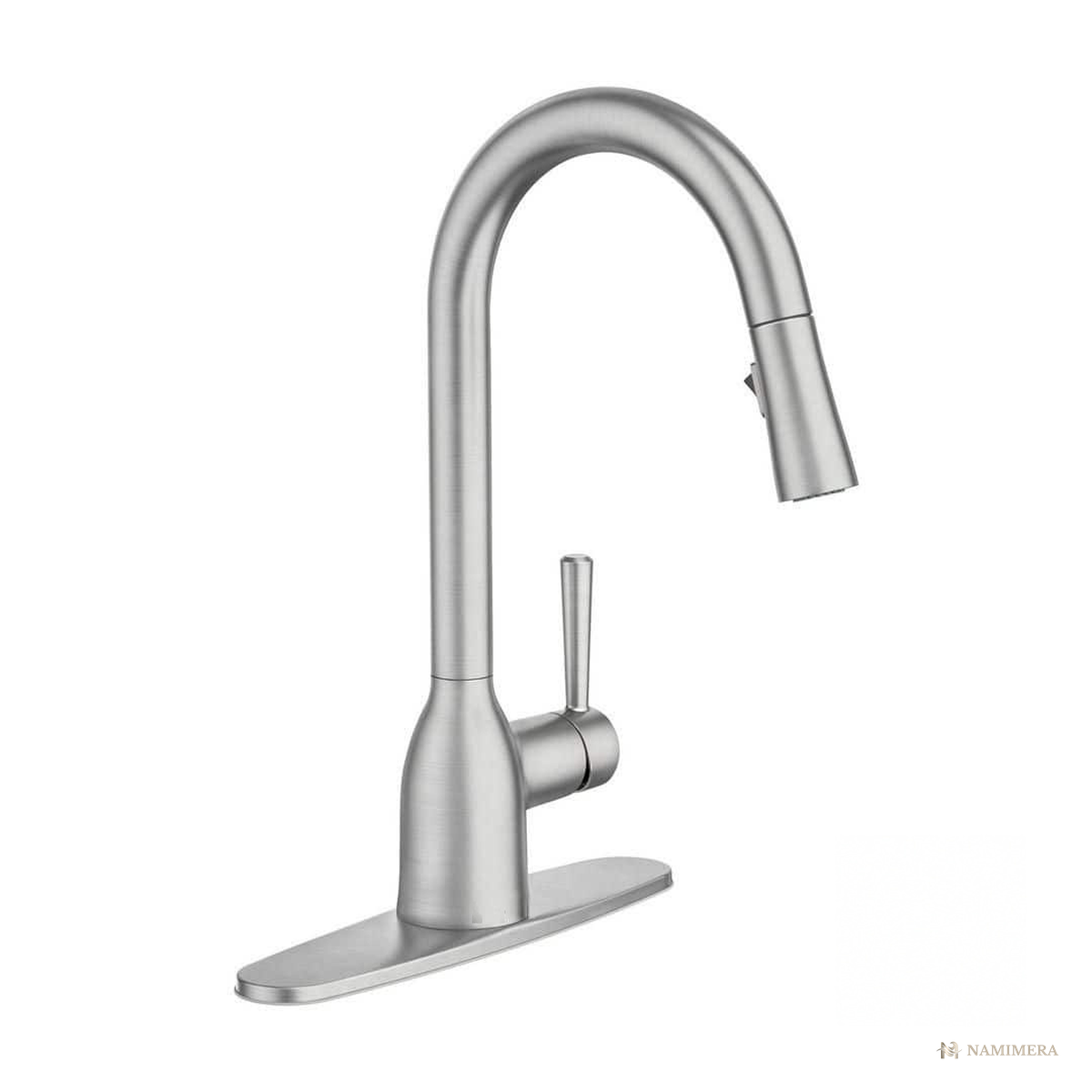 Namimera Single-Handle Pull-Down Kitchen Faucet with Power Rinse, 1.5 GPM, Stainless Steel - front view