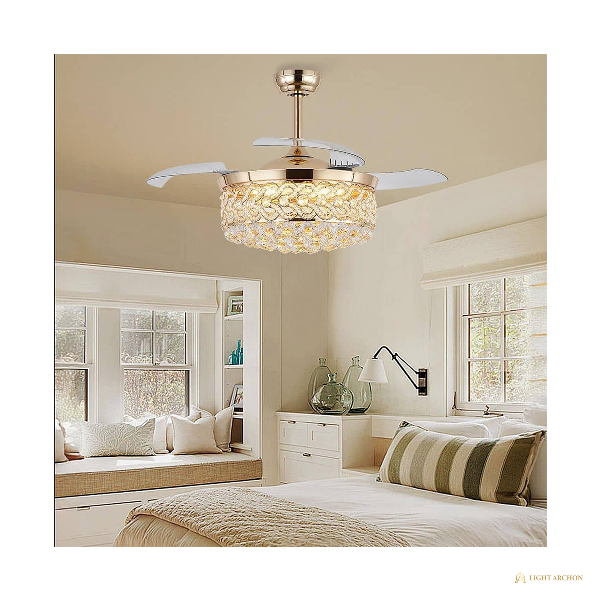 Light Archon Crystella 48 in. Crystal LED Ceiling Fan with Remote Control - front view