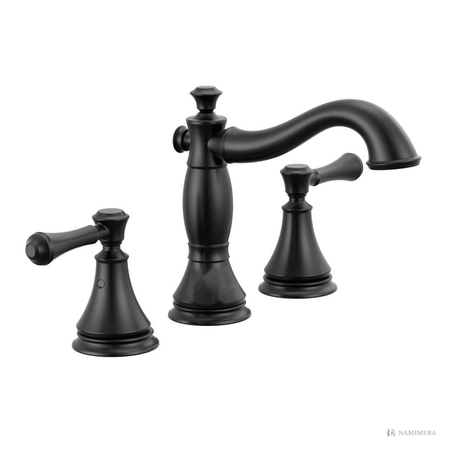 Namimera 8 in. Widespread Double-Handle Traditional Bathroom Faucet with Metal Drain, 1.2 GPM, Matte Black - front view
