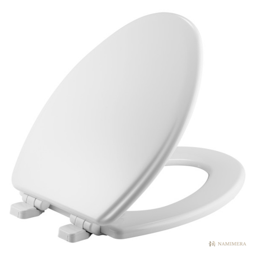 Namimera Enameled Wood Slow-Close Toilet Seat with Never-Loosen Mounting, White - front view