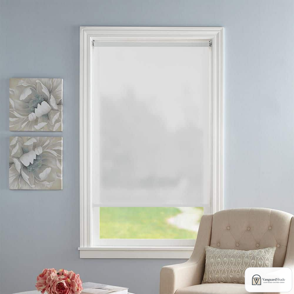 Vanguard Shade Cut to Size Vinyl Roller Shade, Room Darkening, Cordless, Stock Widths - front view