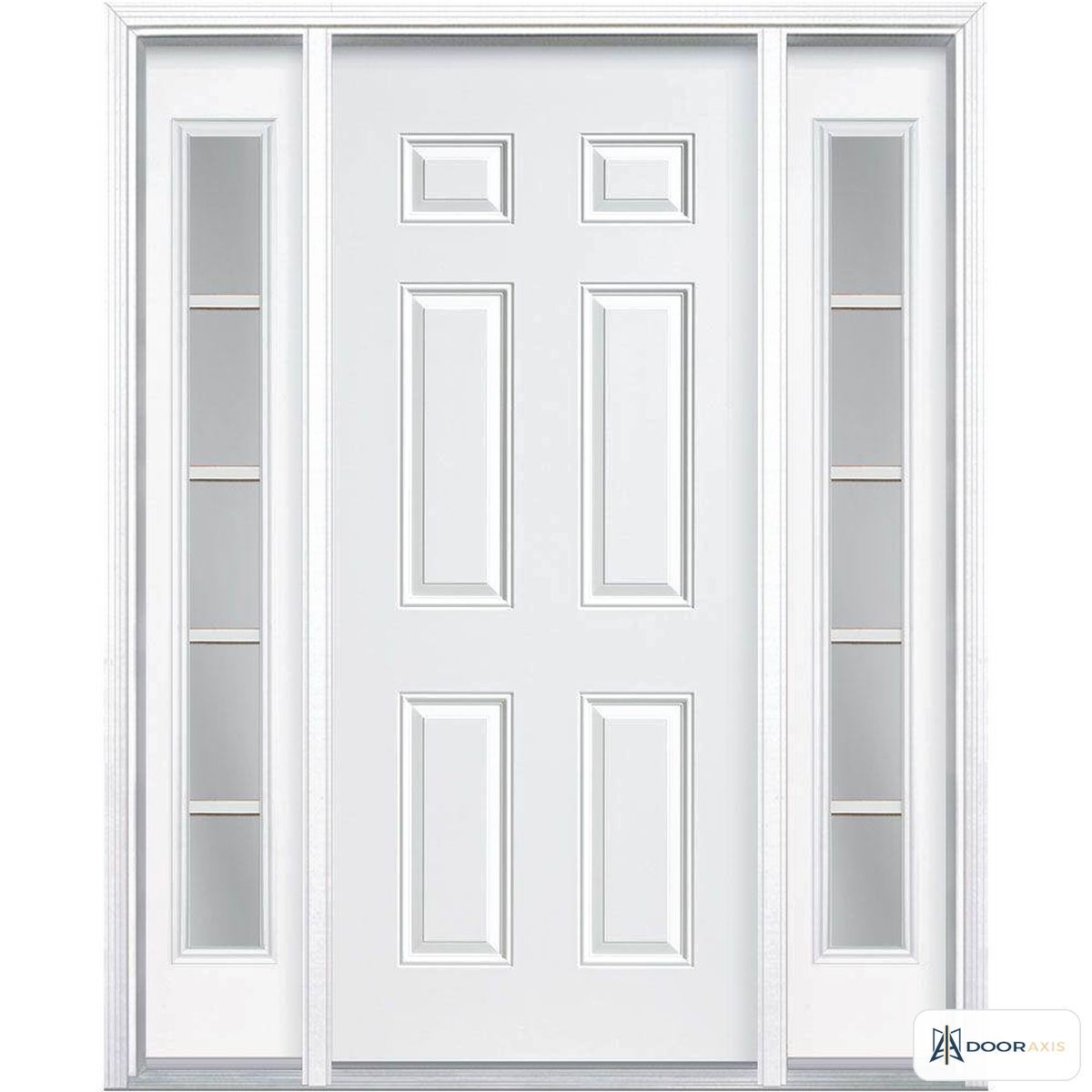 Door Axis 60 in x 80 in 6-Panel Steel Prehung Front Door with Two 10 in 5-Lite Sidelites - front view