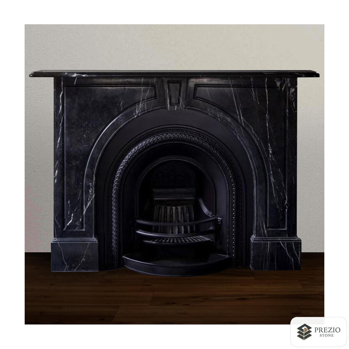 Prezio Stone Seraphina Carved Stone Fireplace Mantel in Nero Marquina - primary material view