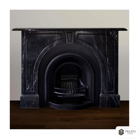 Prezio Stone Seraphina Carved Stone Fireplace Mantel in Nero Marquina - primary material view