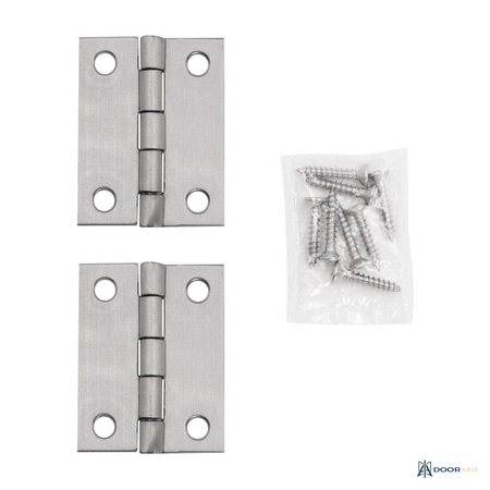 Door Axis 2 in Narrow Butt Hinge, Non-Removable Pin, Stainless Steel, 2-Pack - front view