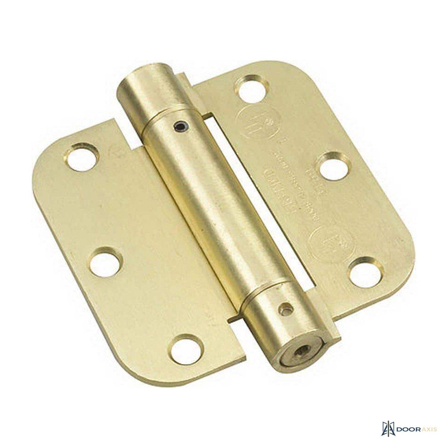 Door Axis Self-Closing Full Mortise Spring Hinge, 3-1/2 in Brass - front view