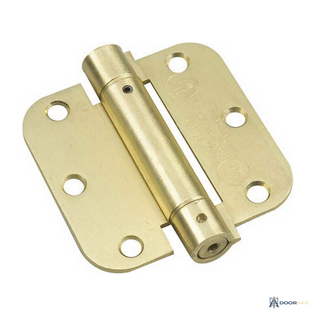 Door Axis Self-Closing Full Mortise Spring Hinge, 3-1/2 in Brass - front view