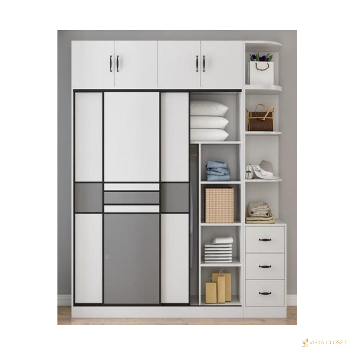 Vista Closet Gray Panel Two-Tone Sliding Wardrobe - front view