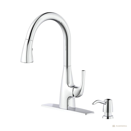 Namimera Single-Handle Pull-Down Kitchen Faucet with Soap Dispenser, 1.75 GPM, Chrome - front view