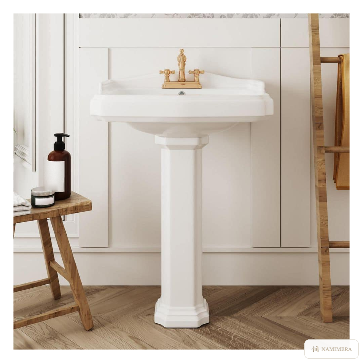Namimera 23 in. Vitreous China Pedestal Bathroom Sink Combo, 4 in. Centerset, White - front view